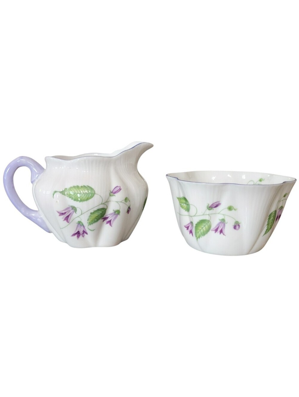 Vintage Shelley Creamer & Sugar Set England Campanula 13886 Dainty Floral Purple